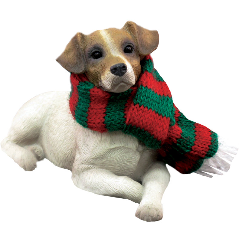 Festive Jack Russell Terrier Resin Christmas Ornament with Scarf