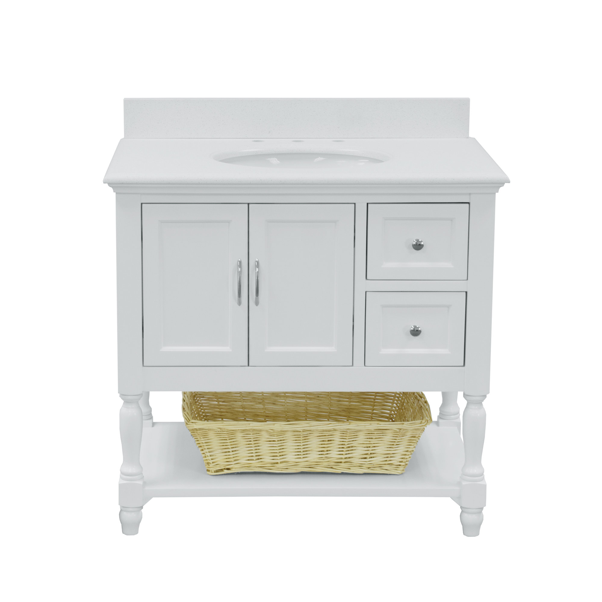 Hampton 36'' Single Bathroom Vanity, Quartz, White