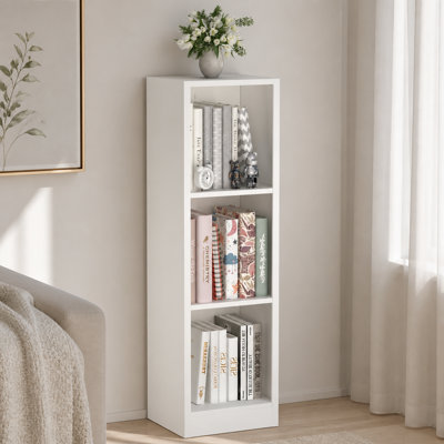 3-Tier Metal Bookshelf Storage Cabinet, 12.01" W x 10.24" D x 40.79" H Freestanding Open Cube Bookcase with Anti-Tip Kit, Compact Organizer and Display Shelf for Living Room, Bedroom, Home Office