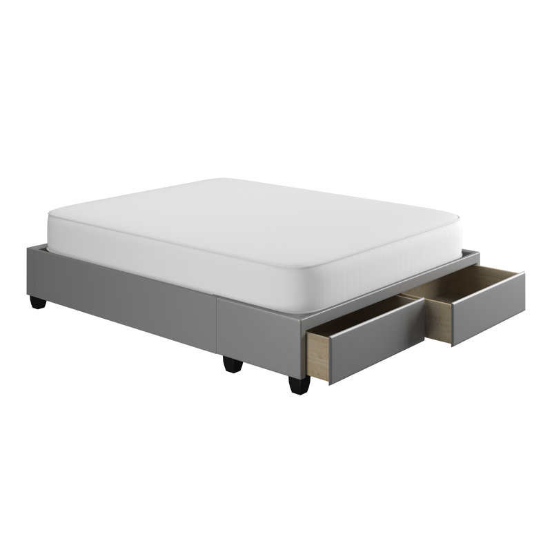 Lit plateforme avec rangement en similicuir Parma, gris, Grand