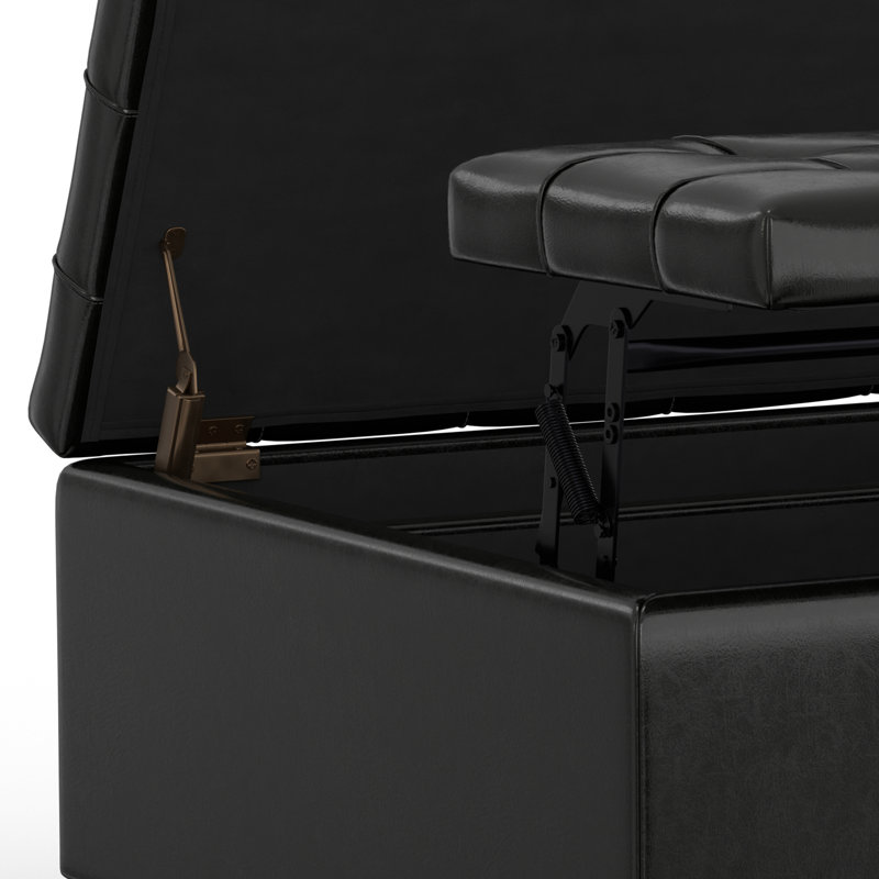 Midnight Black Tufted Faux Leather Storage Ottoman