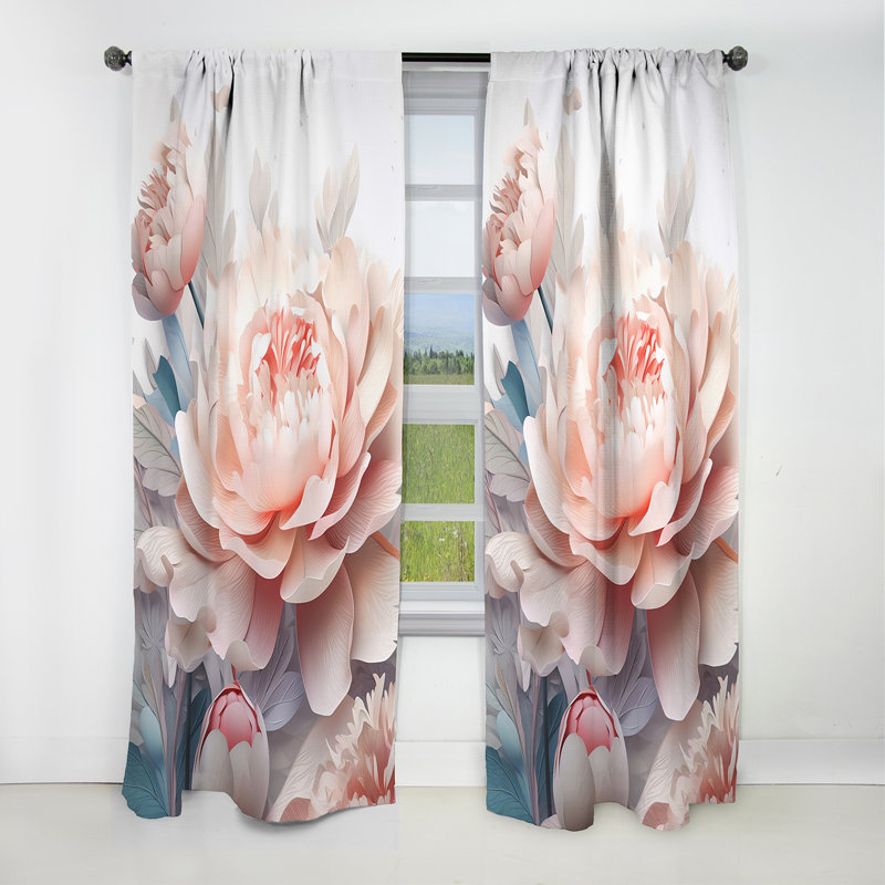 Célébration de pivoines roses et blanches - Rideau à motif floral occultant en velours - 1 panneau, L 52 po x L 90 po