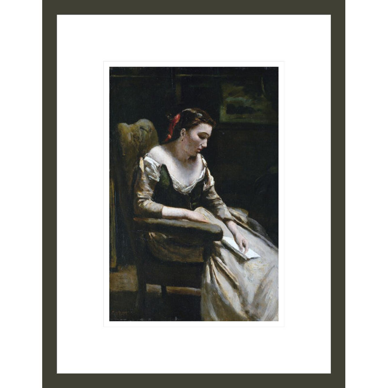 La lettre par Jean-Baptiste-Camille Corot, impression giclée encadrée, H 16,75 po x l 13,07 po