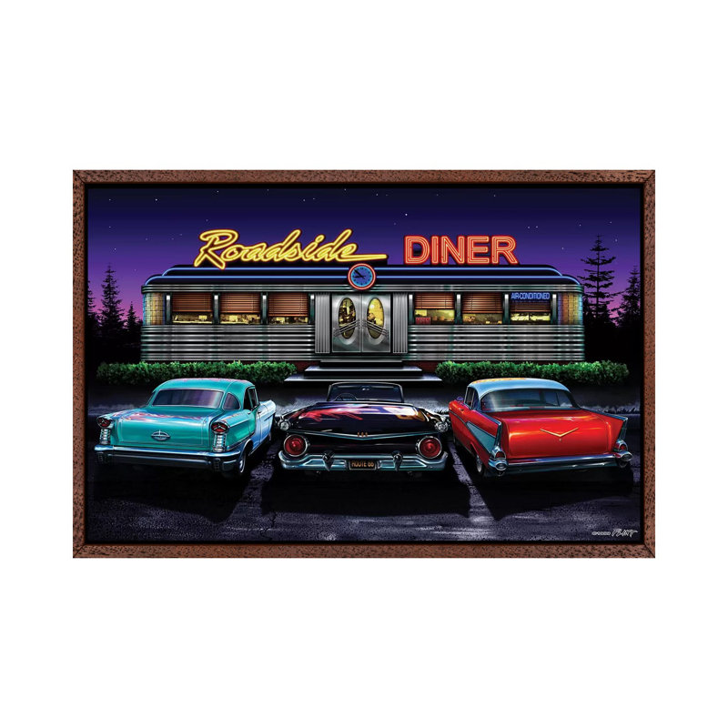 Roadside Diner I by Helen Flint - Print on Canvas, Classic Brown Wood Framed, 101.6 cm H x 66.04 cm W