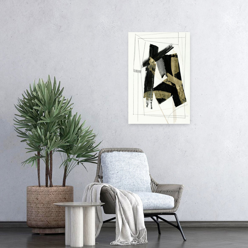 Art géométrique abstrait noir et or II audacieux, H 24 po x l 16 po
