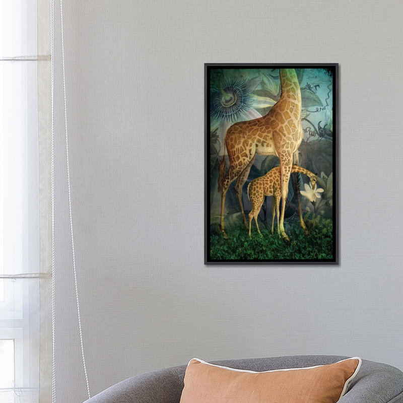 «Jungle Life» par Catrin Welz-Stein - reproduction, H 26 po x l 18 po x 1,5 po, Toile avec cadre noir patiné, Pas de tapis