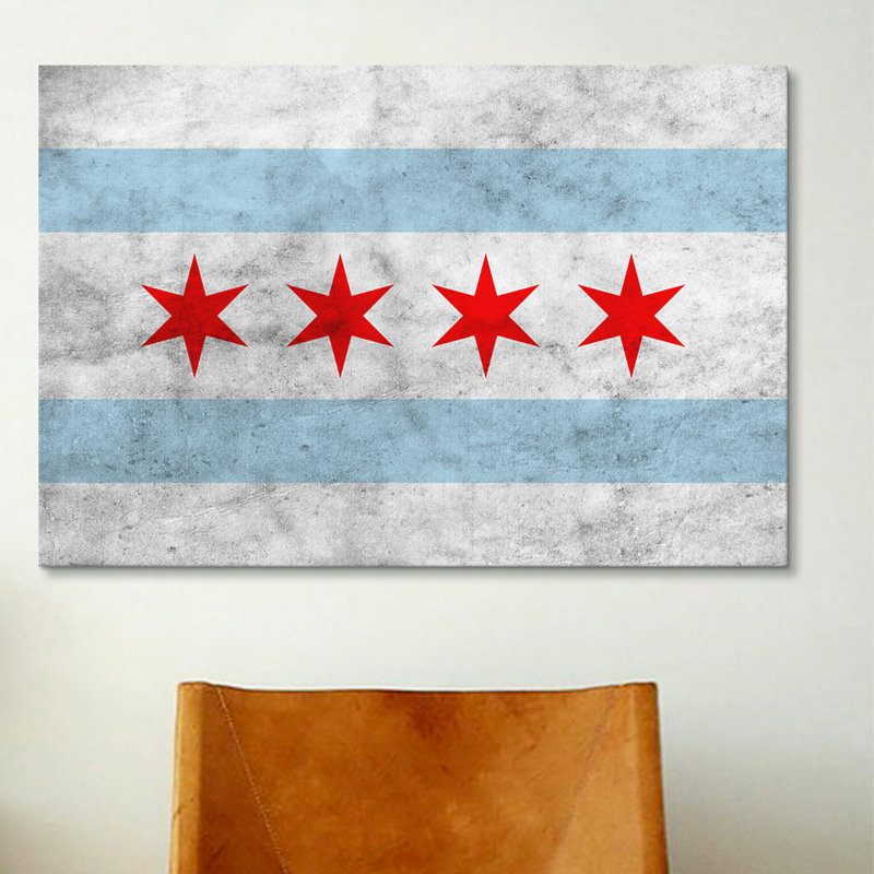 «Chicago Flag, Grunge», reproduction d'impression sur toile, H 8 po x l 12 po x P 0,75 po, Toile tendue, Pas de tapis