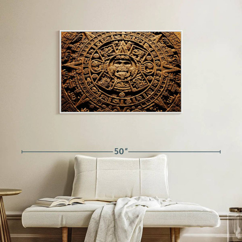 Ancien calendrier aztèque, Cadre flottant blanc, 37 po x 25 po