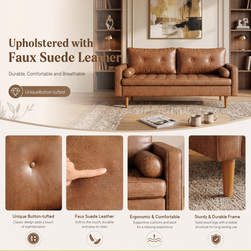 Aisha 69.7'' Faux Leather Sofa, Brown