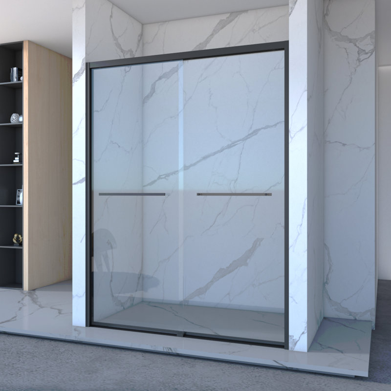 56-60"X70" Aluminum Frame Double Sliding Shower Door,Bypass Bathroom Sliding Door With Premium 5/16" (8Mm) Clear Tempered Glass, Black Hardware Sliding Glass Shower Enclosure,Matte Black Finished