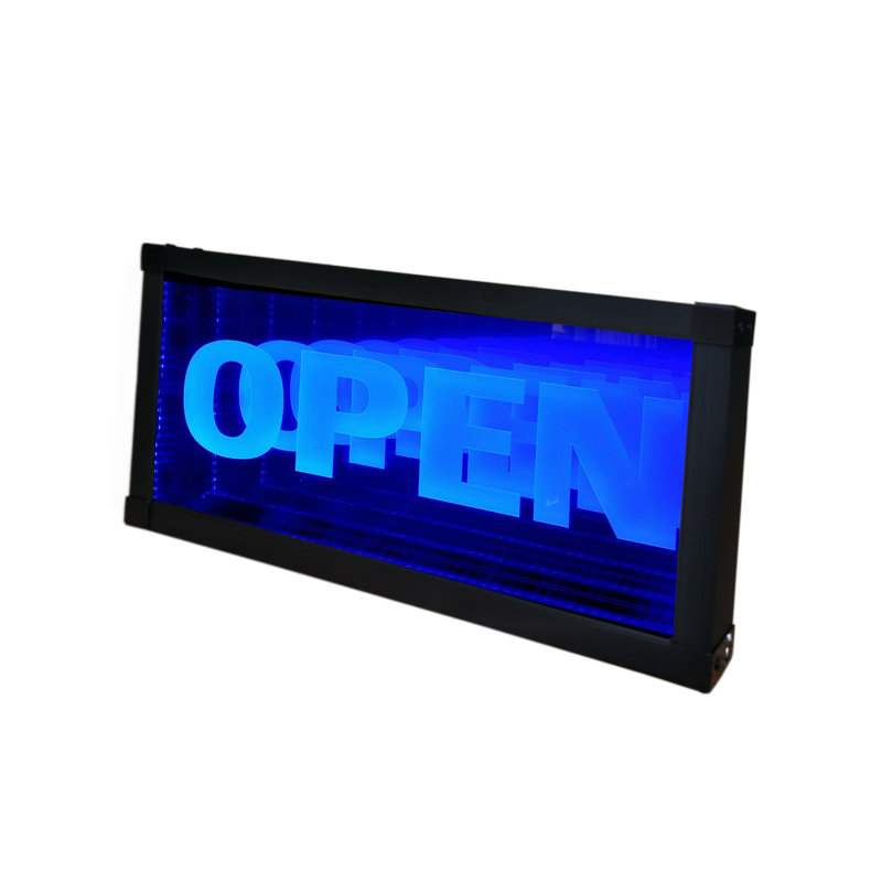 Bright LED "Open" Sign Static Neon Light Tunnel Lamp Infinity Light Mirror Light Frame