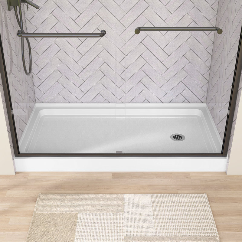 60" W X 32" D Acrylic Alcove Shower Pan Rectangular Single Threshold Drop-in Shower Base in White with Non-slip Design
