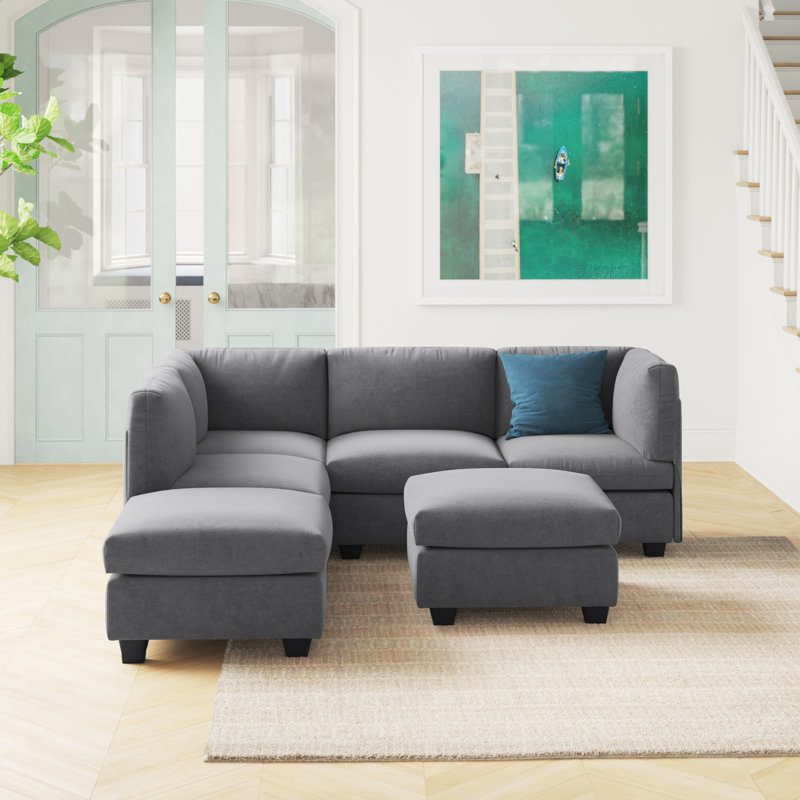 Canapé modulaire de 93 po de large avec repose-pieds, Mélange de polyester gris