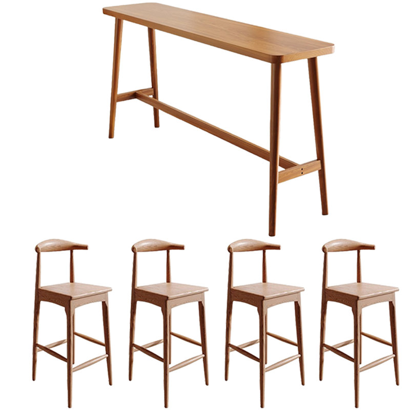 Tables et chaises de bar décontractées en bois massif, 5, Chêne clair, H 39,3 po x L 62,9 po x l 17,7 po