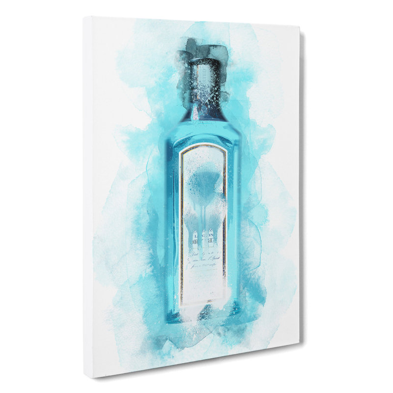 Gin Bottle Blue - Wrapped Canvas, 60cm H x 40cm W x 3cm D