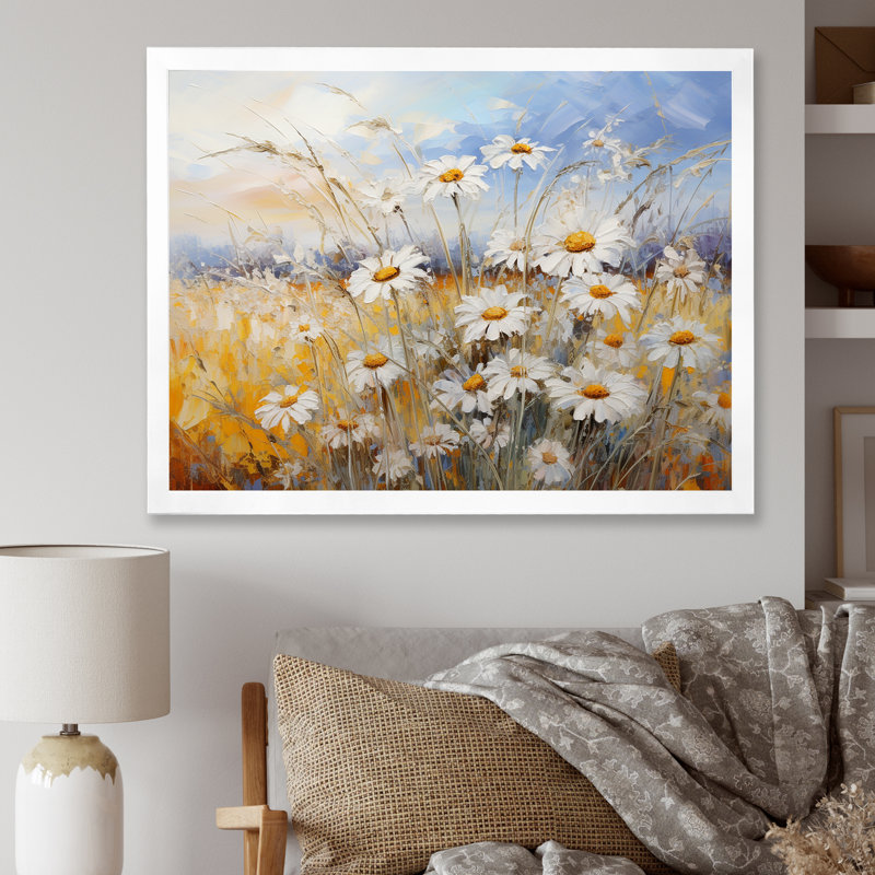 «Daisies Country Charm», impression d'art mural, Cadre simple blanc, H 16 po x l 32 po x P 1 po