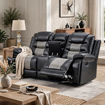 Asher Lovseat w Dual Manual Recliners, Console, Cupholders, Black and Gray
