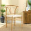 Ensemble de 4 chaises de salle à manger Wishbone, acier grain de bois, cuisine de campagne moderne