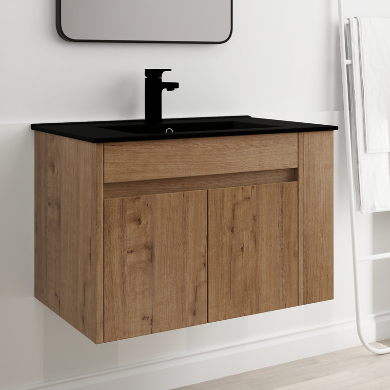 30'' Single Bathroom Vanity with Ceramic Top, Black