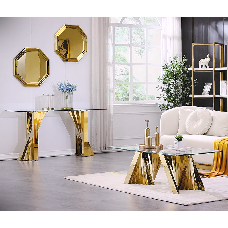 60'' Glass Top Console Table, Gold