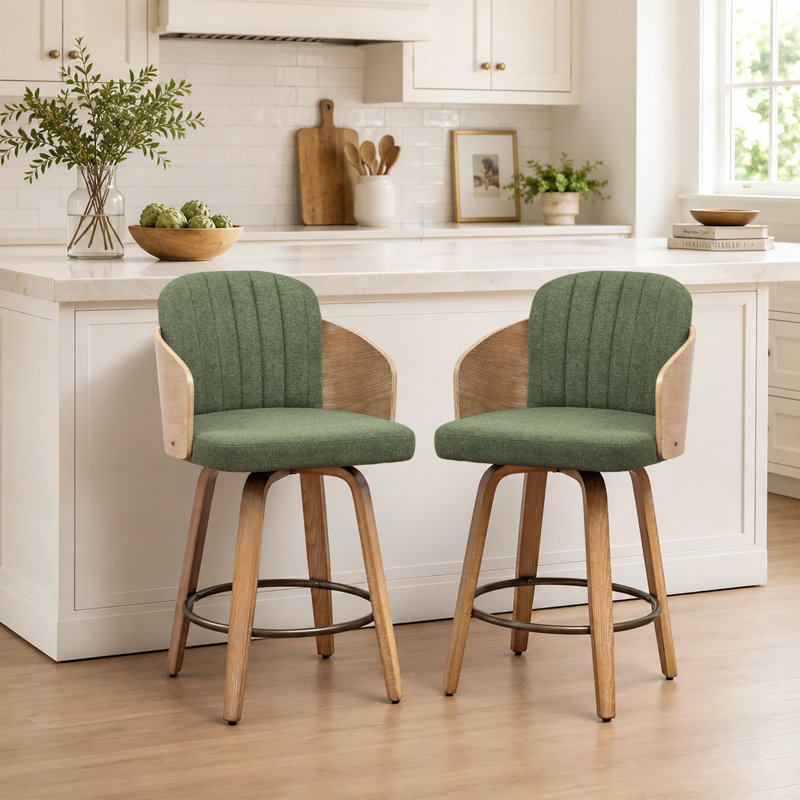 Tabourets de bar pivotants en velours Ljubka, Vert, Tabouret de comptoir (siège d'une hauteur de 25,3