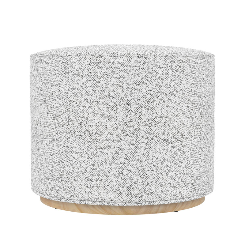 Cloud Ottoman With Wood Base, Cream Boucle With Gray Yearns