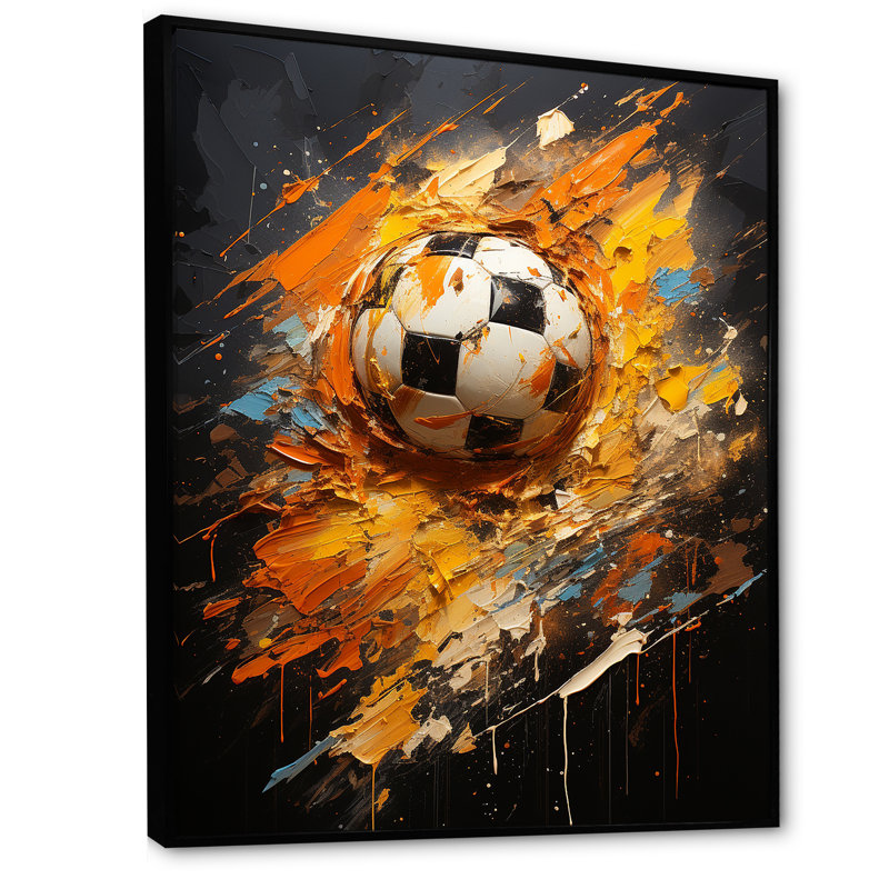 Joshuah Soccer Abstract Striker sur impression sur toile, H 20 po x l 12 po x P 1 po, Cadre flottant noir