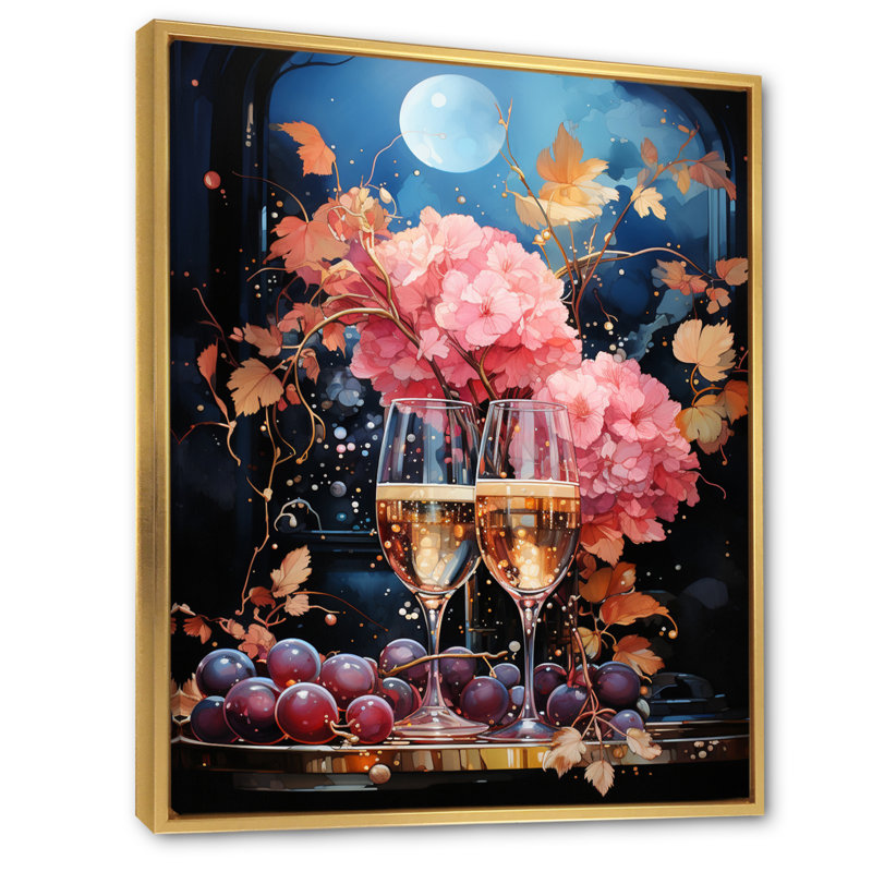Rose champagne champagne III, reproduction d'art sur toile, 20" H x 12" W, Cadre flottant doré