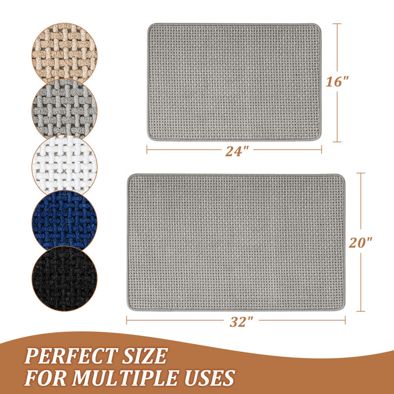 Ultra Thin Chenille Weave Non Slip Bathroom Rug Set, Set of 2 - 32" L x 20" W, 24" L x 16" W, Gray