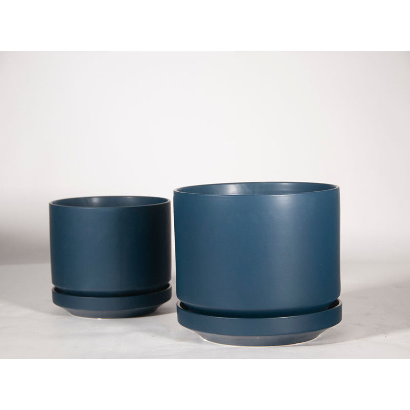 Pot de fleurs moderne Melrose en céramique émaillée (lot de 2) - Intérieur/Extérieur, Gris ambré clair