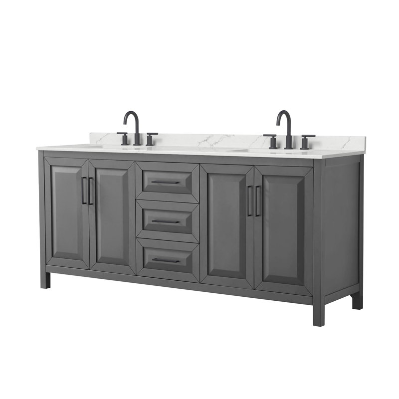 Daria 80'' W Vanity, Matte Black, Gray, Giotto Quartz