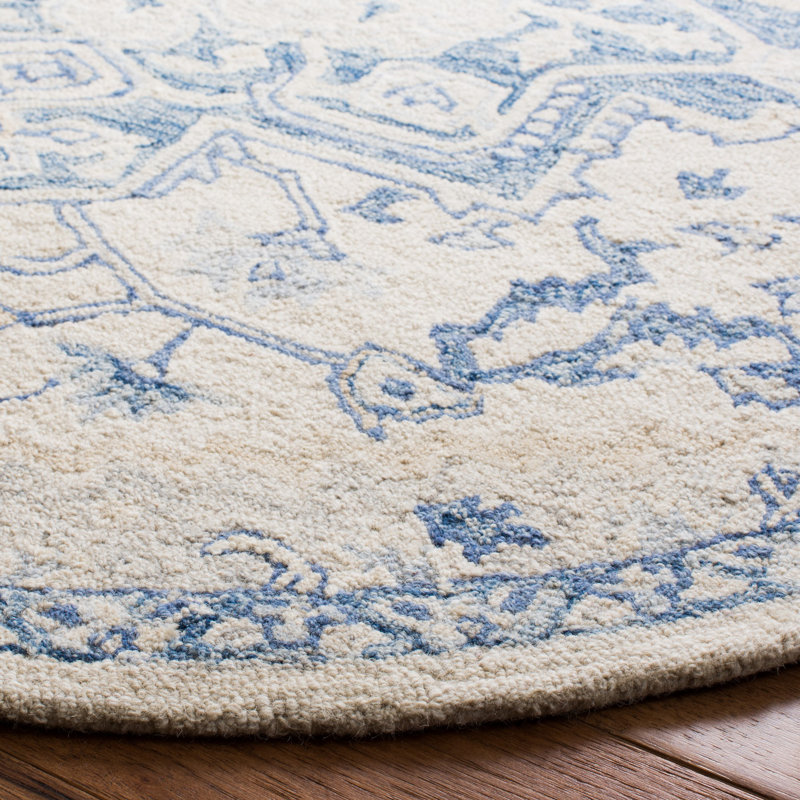 Cuvier Hand Tufted Wool Cotton Oriental Rug in Blue/Ivory, Rectangle 10' x 14'