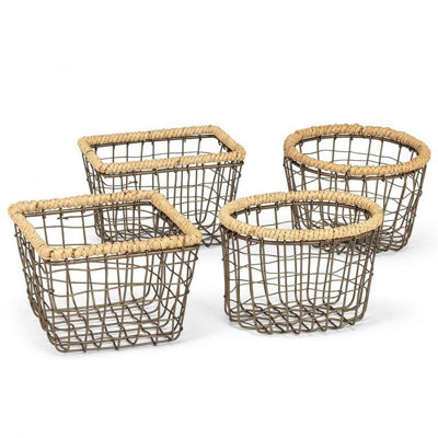 Ensemble de 4 petits paniers assortis avec garniture en jute