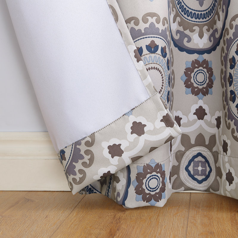 Sun Zero Nepal Global Medallion Print Blackout Grommet Curtain Panel, Gray/Beige, 40" W x 84" L