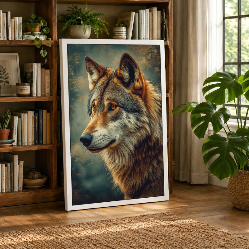 Wolf in Profile Boho - Wrapped Canvas, 36x24 - 91.4 x 61.0 cm, Sage Border