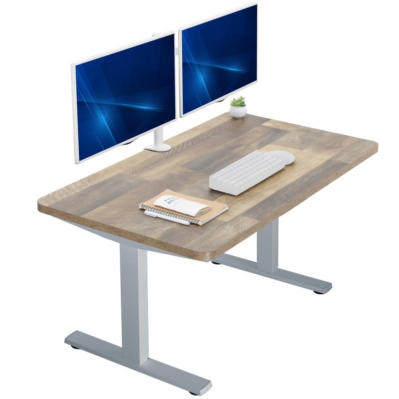 VIVO Single Motor Electric Desk with Push Button Memory Controller, 48.5" H x 43" W x 24" D, Reclaimed Wood/Gray