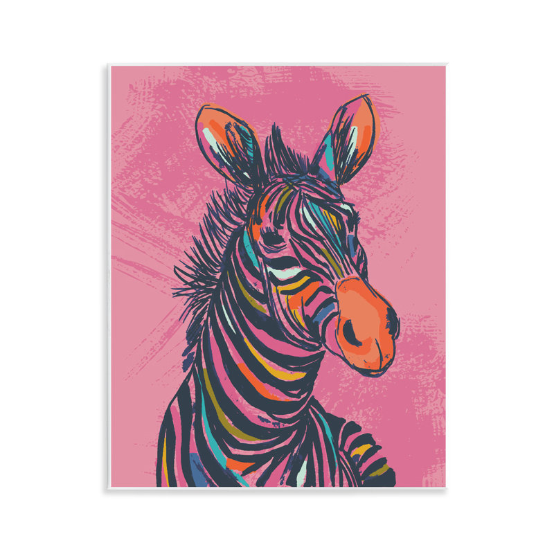 Bright Stripes Zebra Wall Plaque Art by Lisa Perry Whitebutton