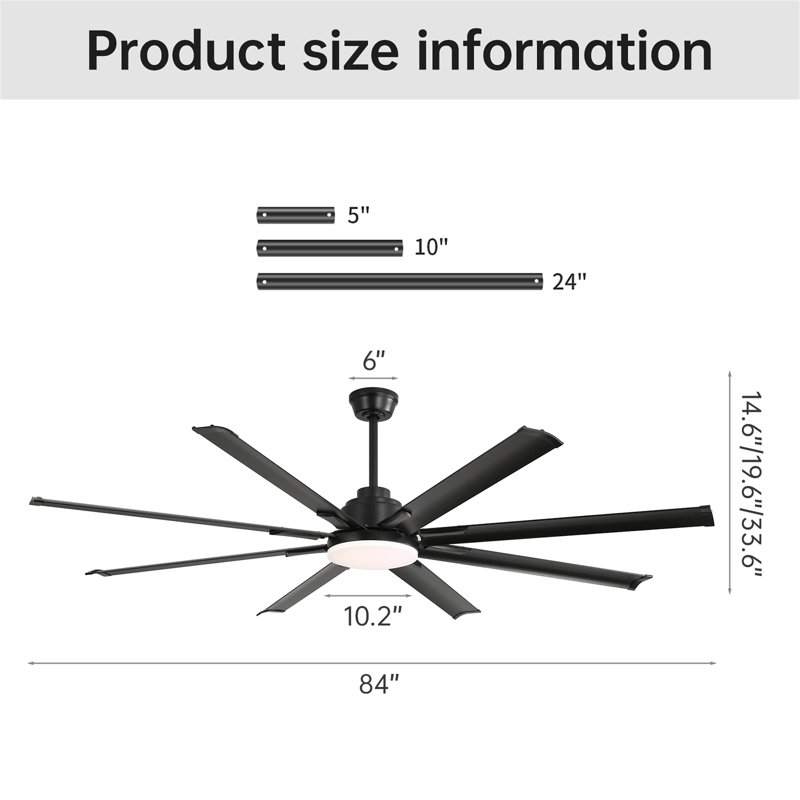 84 Inch Modern Large Design Ceiling Fans With Smart Remote Control 8 Fan Blades For Living Room, 84" Wide