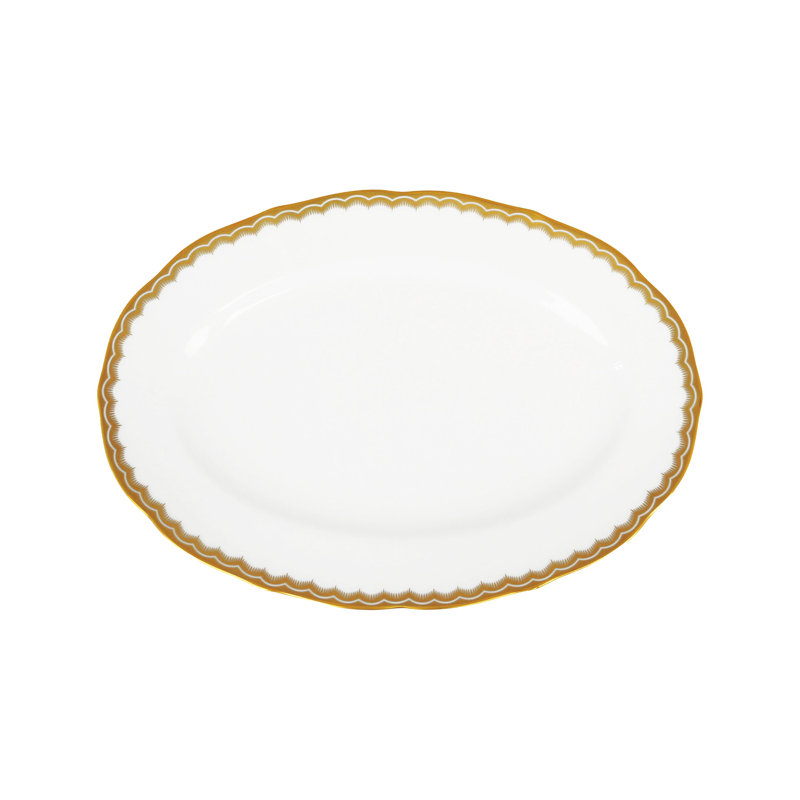 Antique Gold Bone China Platter, 1.5" H x 9" L x 6" W