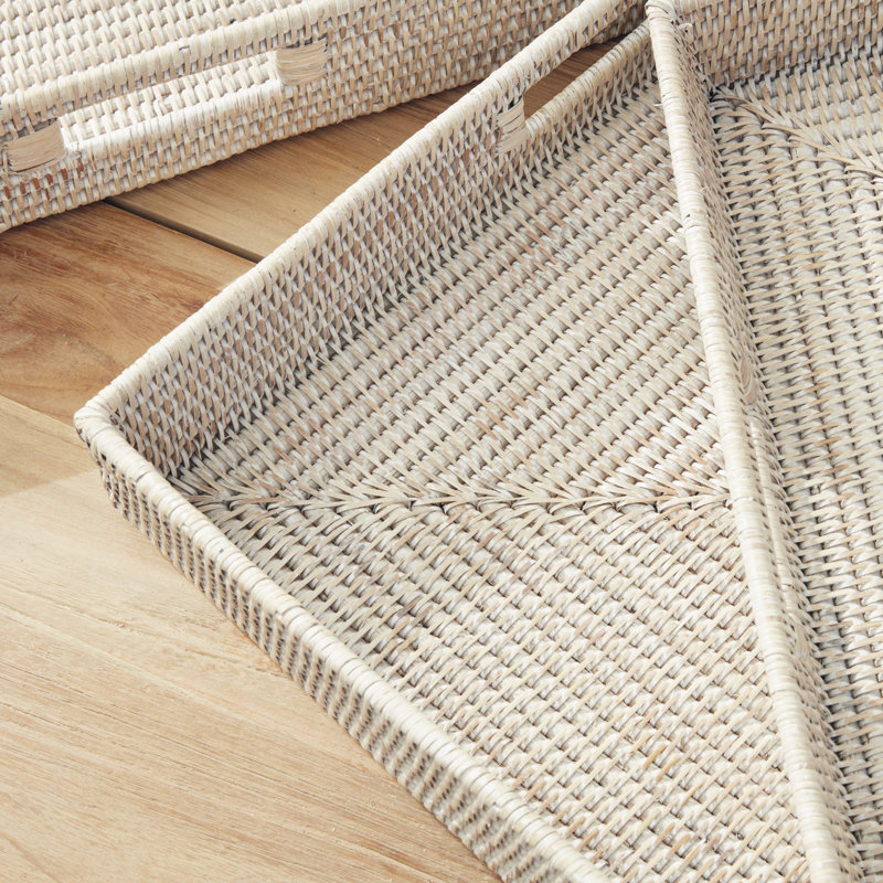 Burma Rattan 3 Piece Serving Tray Set, White