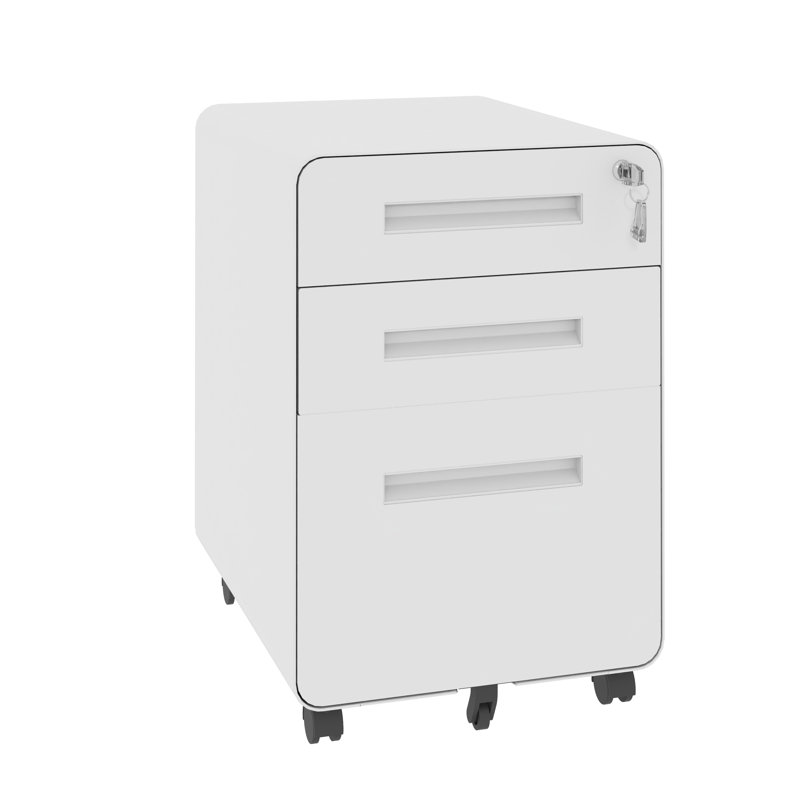 3-Drawer Wide Mobile File Cabinet with Lock, All-Steel Office Storage in White, White