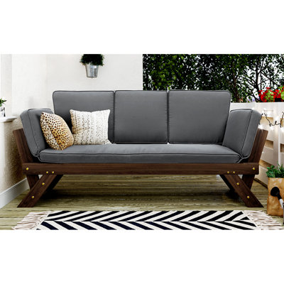 Lit de jour en bois pour patio avec revêtement - matériaux d'extérieur extensibles brun et gris -, &