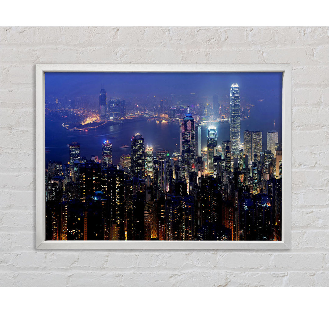 Hong Kong Harbour Night Mist - Einzelbildrahmen Druck auf Leinwand