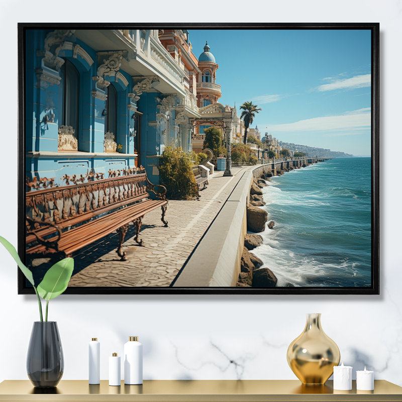 Spain Seaside Promenade II - Nautical & Beach Wall Art Prints, H 34 po x l 44 po x P 1,5 po, Cadre flottant noir