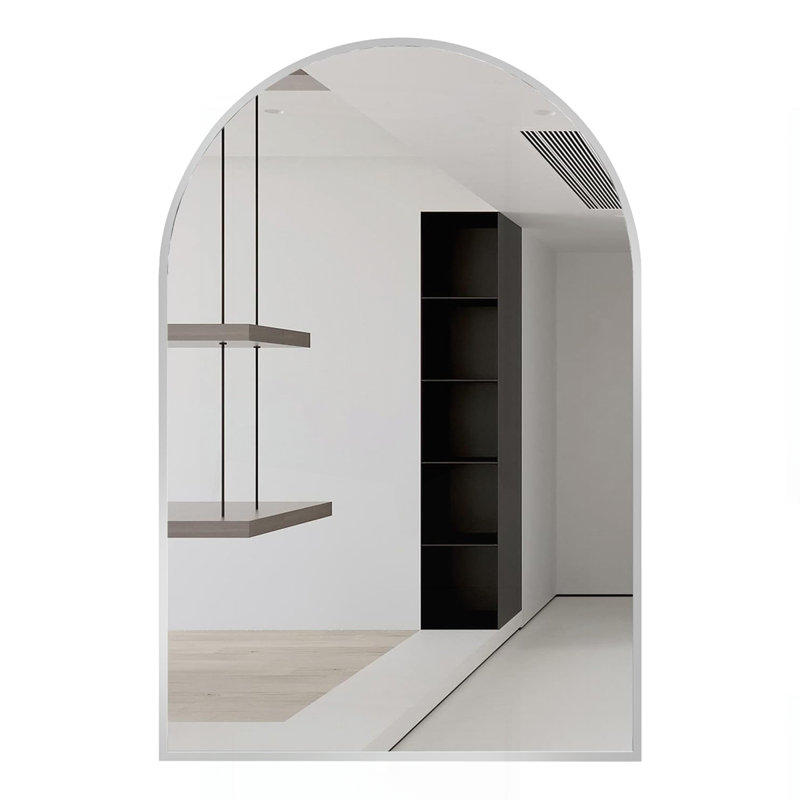 24X32 Inch Metal Framed Arched Bathrrom Mirror, 32" x 24", Silver