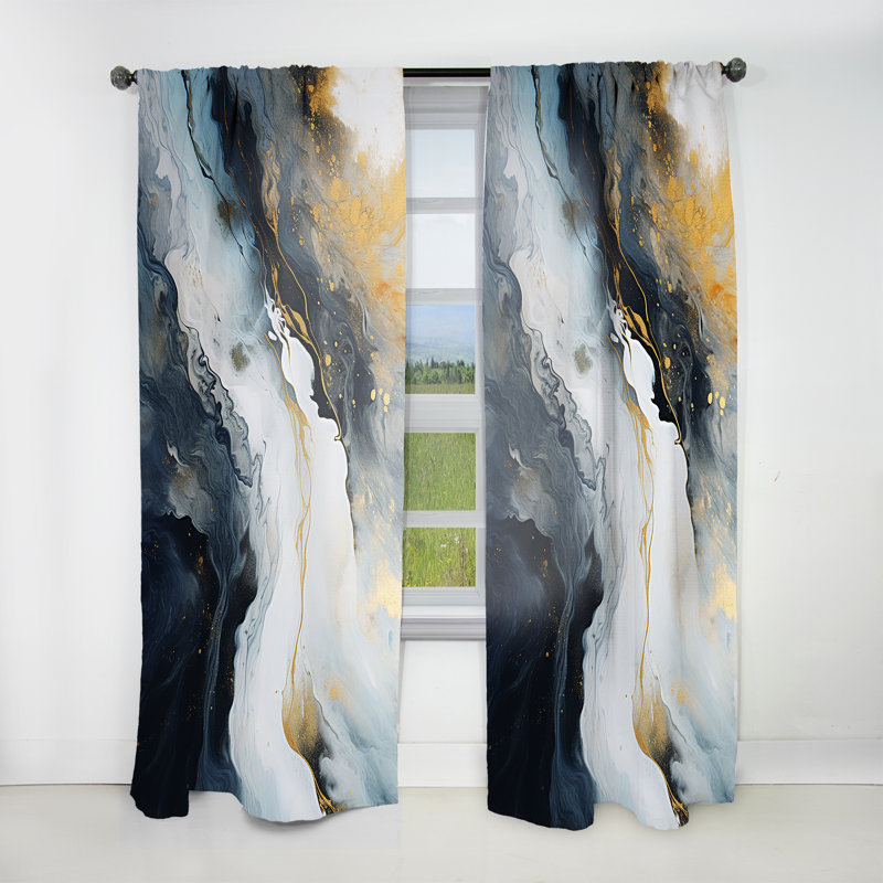 Tristin - Abstract Marble Marble Room Darkening Curtain - 1 Panels, 52" W x 84" L