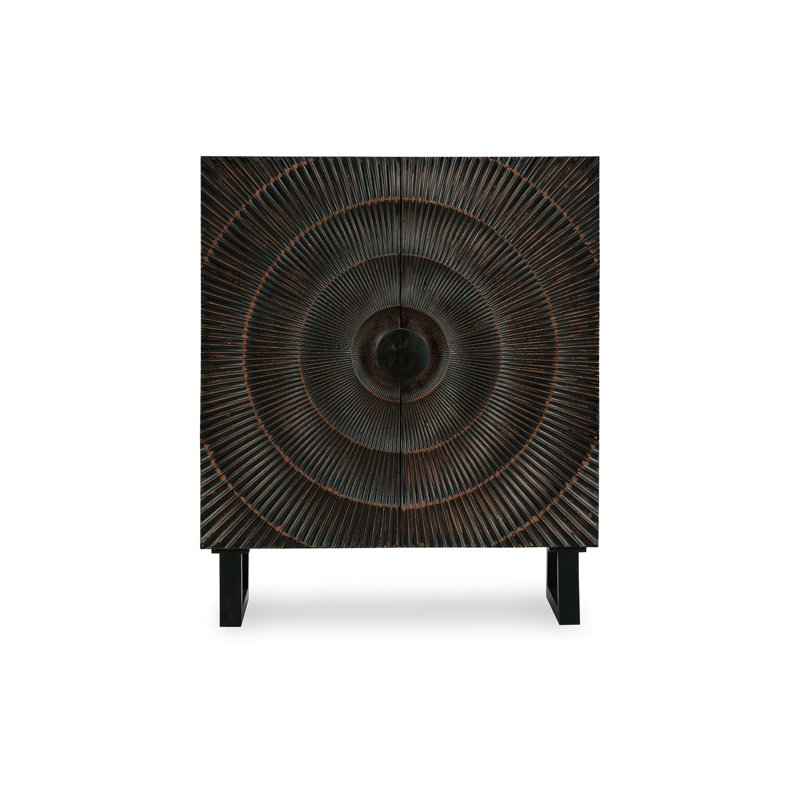 Console Ayma Buffet avec 2 portes, Sunburst sculpté, bois noir 40 pouces
