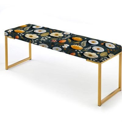White & Green Scandinavian Modern Elegant Florals - Floral Upholstered Gold Bench