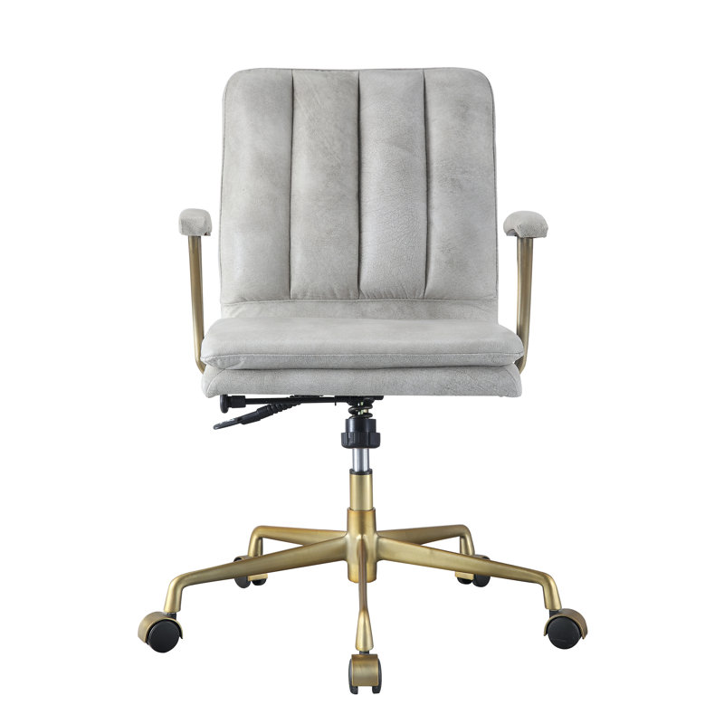 Damir Vintage White Top Grain Leather & Chrome Finish Office Chair