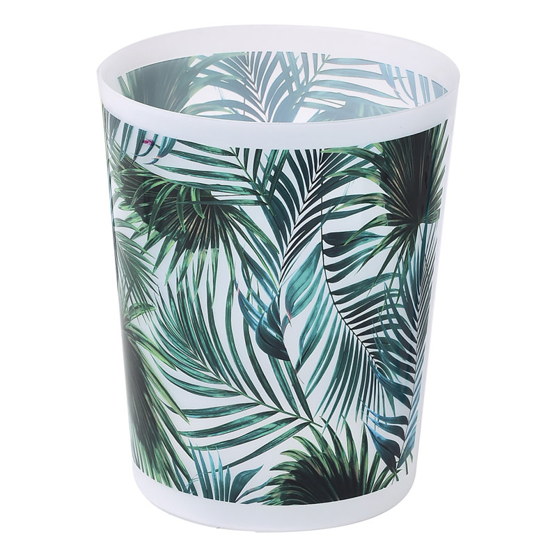 Tropical Palm Leaves Blue Plastic Bathroom Waste Basket